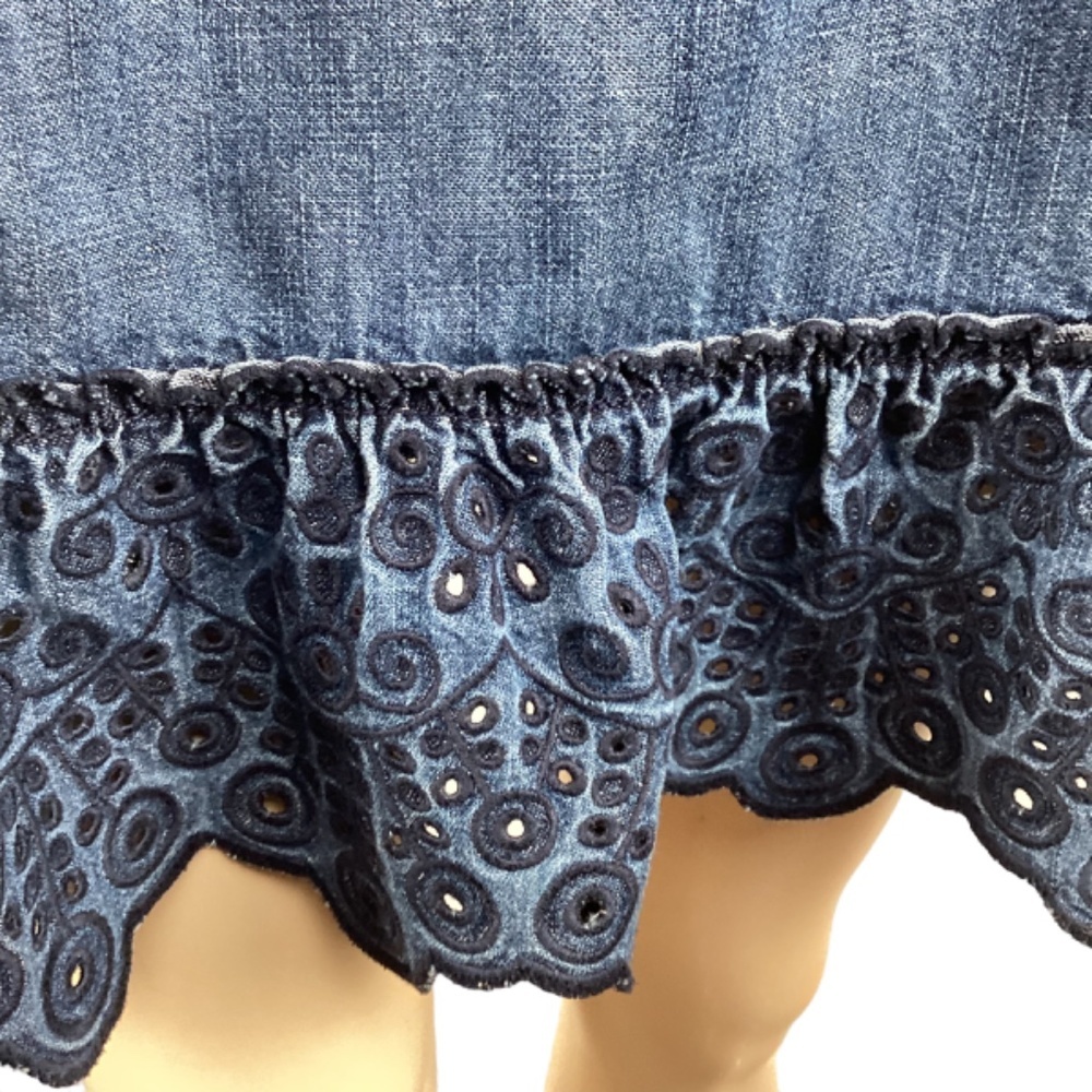 Juicy Couture Linen Blend Dress Size 4 Denim Feel Eyelet Embroidery Trim - Picture 7 of 9